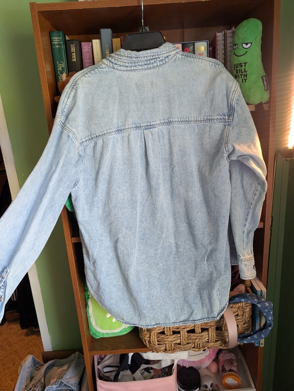 Light Wash Denim Button-Up Shirt - Casual Oversized - Picture 6 of 6